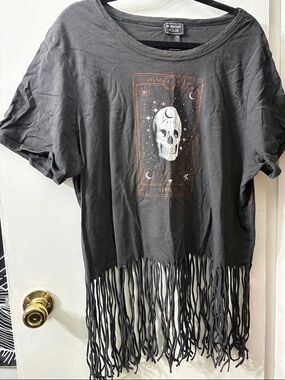 3X Plus Size Midnight Hour Skull Fringe Tee